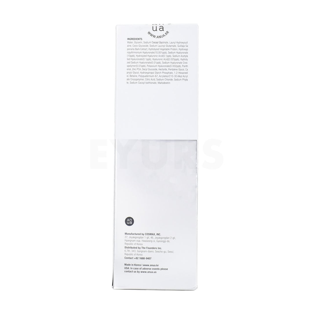 anua 8 hyaluronic acid hydrating gentle foaming cleanser back side packaging box