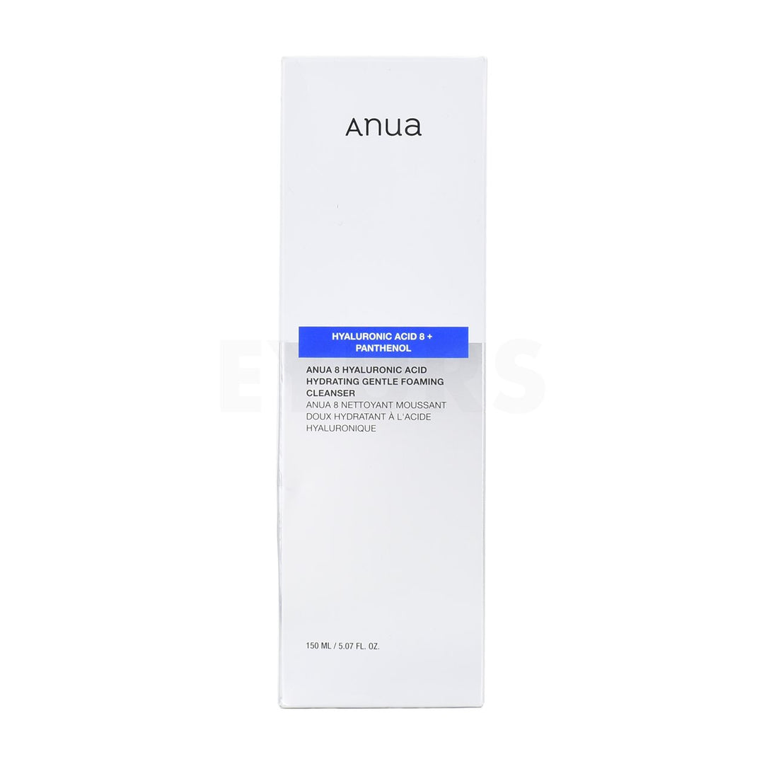 anua 8 hyaluronic acid hydrating gentle foaming cleanser front side packaging box