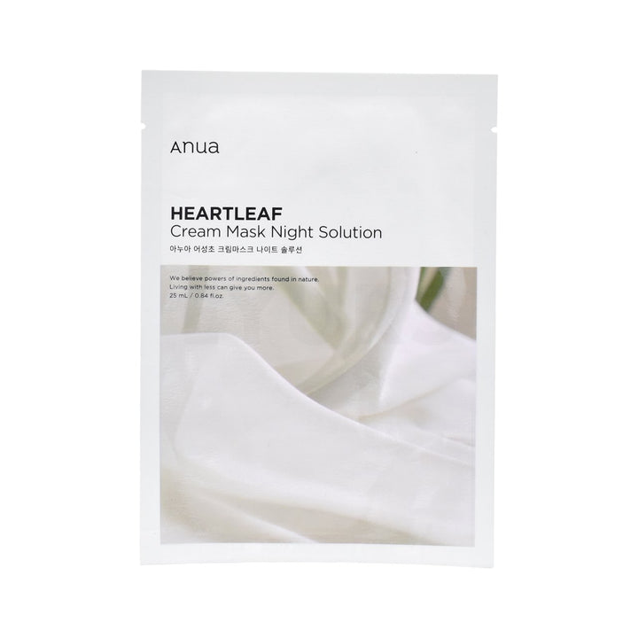 anua heartleaf cream sheet mask night solution front side of korean face mask