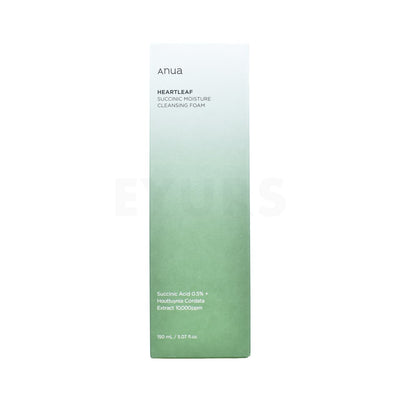 anua heartleaf succinic moisture cleansing foam 150ml front side packaging