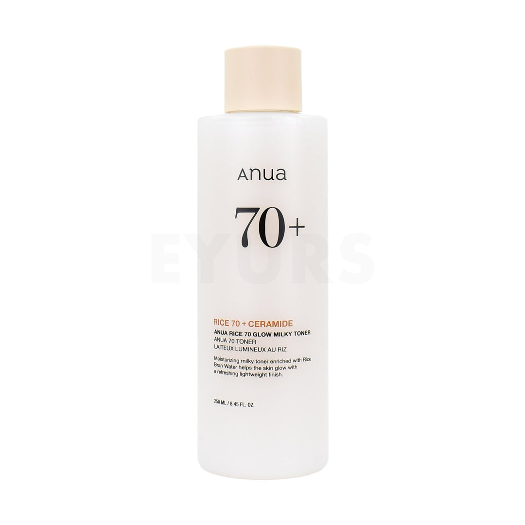 anua rice 70 glow milky toner front side of product