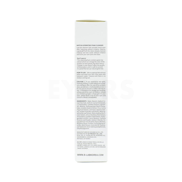 blab matcha hydrating foam cleanser left side packaging