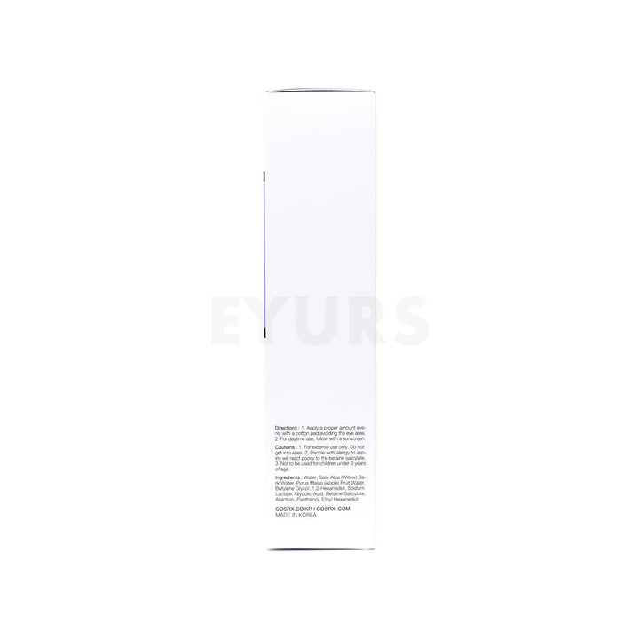 cosrx aha bha clarifying treatment toner right side packaging