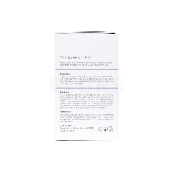 cosrx the retinol 0.5 oil left side packaging box