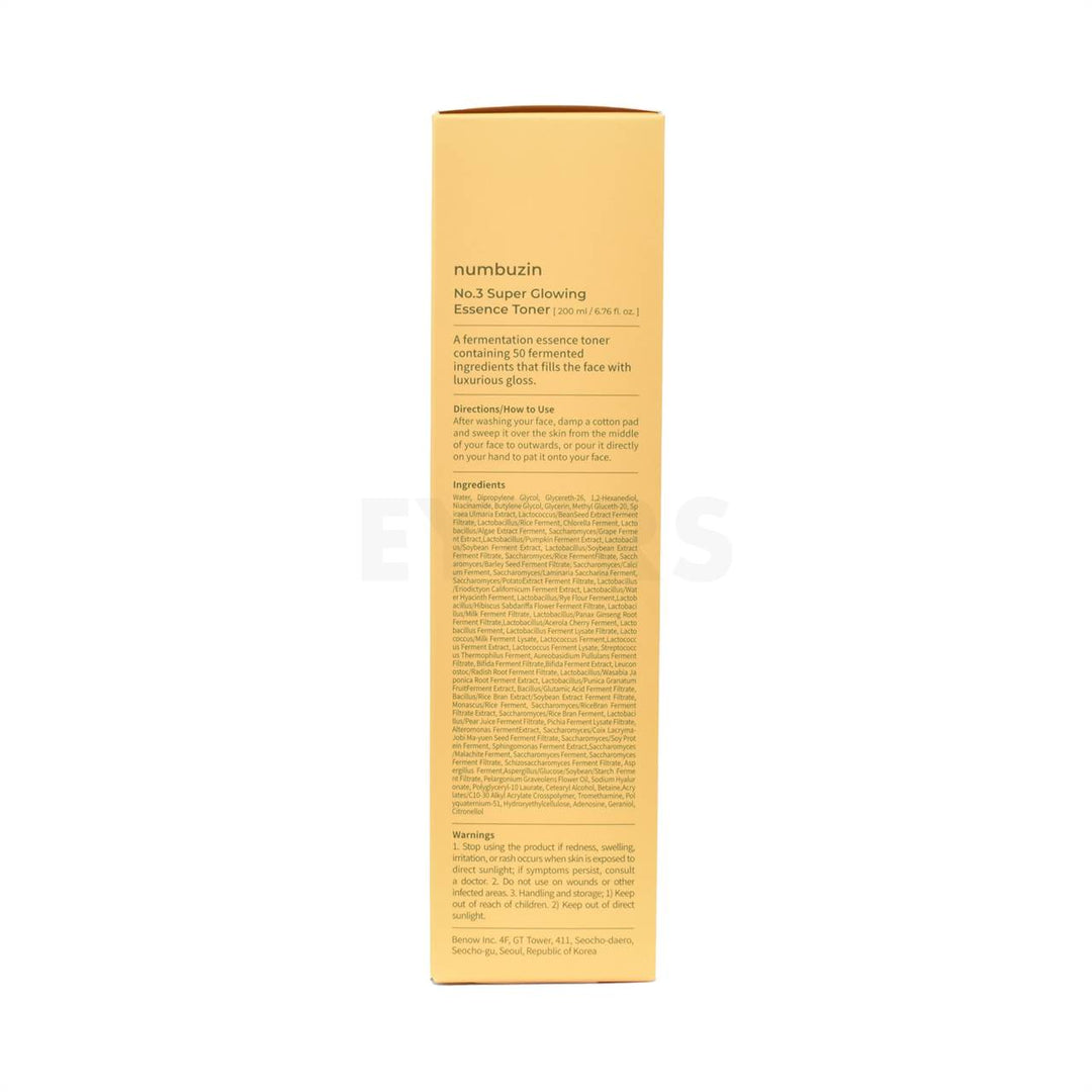 numbuzin no3 super glowing essence toner 200ml side packaging