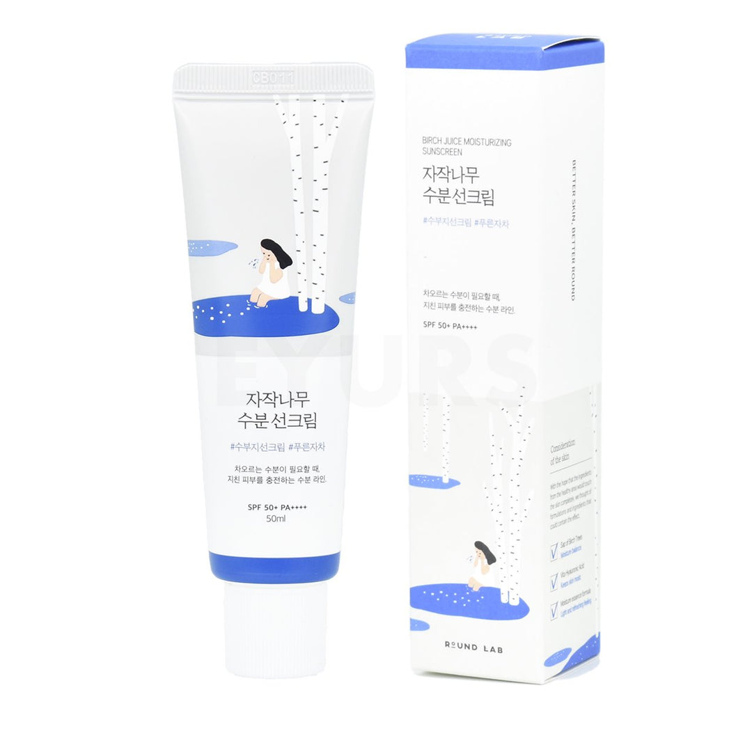 round lab birch juice moisturizing suncream spf50 sunscreen with packaging box