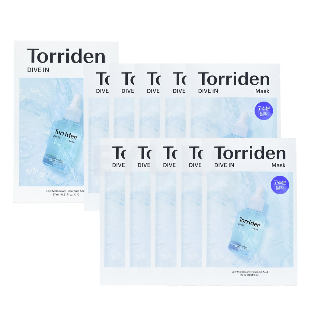 torriden dive in low molecular hyaluronic acid mask sheet box of ten sheet masks