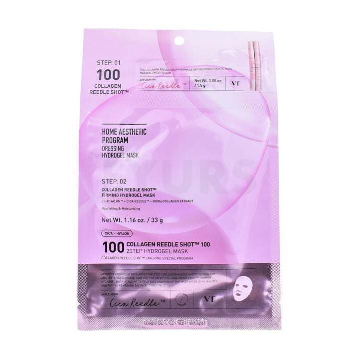 vt collagen reedle shot 100 2step hydrogel mask front side of sheet mask