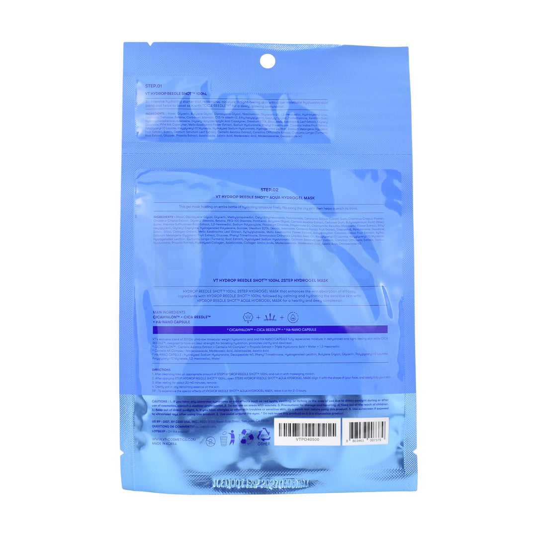 vt hydrop reedle shot 100 2step hydrogel mask back side of sheet mask