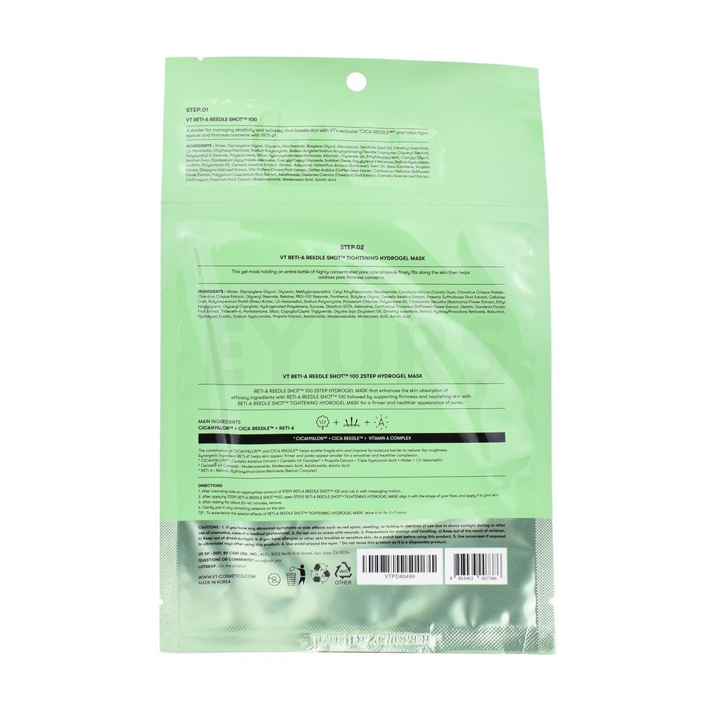 vt reti a reedle shot 100 2step hydrogel mask back side of sheet mask